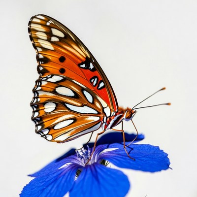 Orange butterfly on blue flower