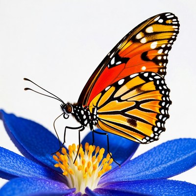 Monarch Butterfly on Blue Flower