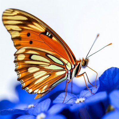 Orange Butterfly on Blue Flowers