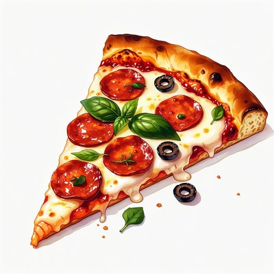 Pepperoni Pizza Slice with Olives