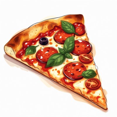 Pizza Slice with Pepperoni and Basil
