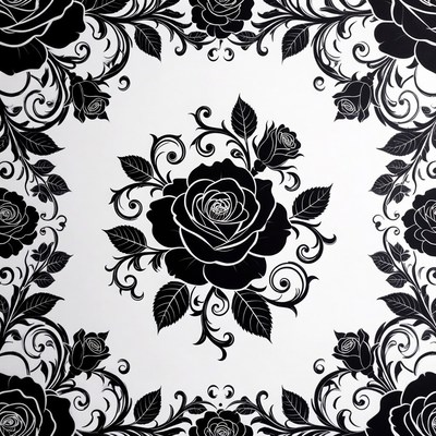 Black Roses Floral Border Design