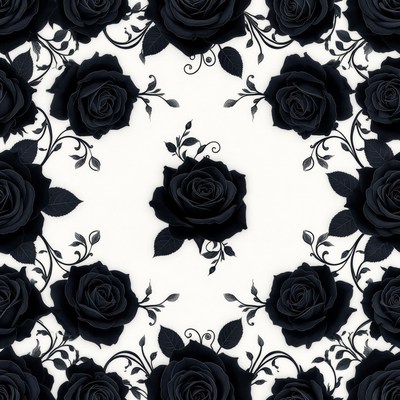 Black Roses Pattern on White