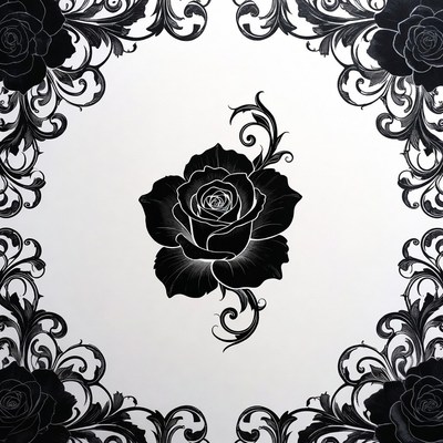 Black Rose in Ornate Frame