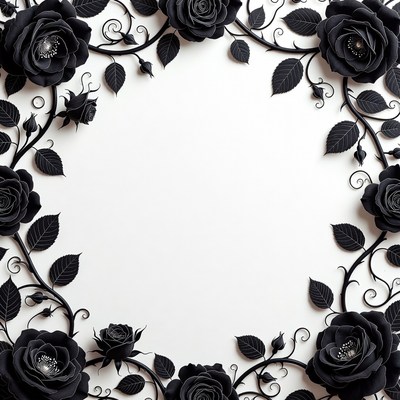 Black Paper Roses Floral Border