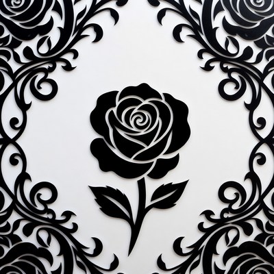Black Rose with Floral Frame
