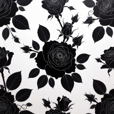 Black Silhouette Roses Pattern