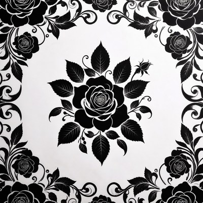 Black Roses Floral Border Illustration