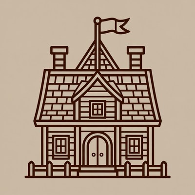 Line Art Viking House with Flag