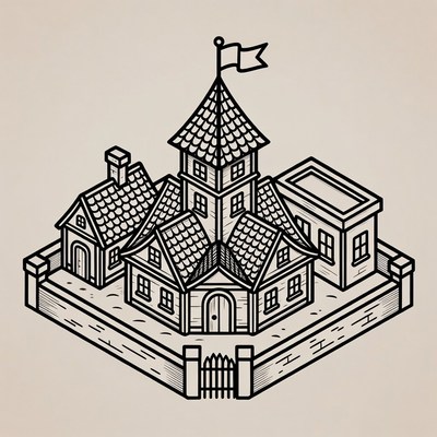 Line Art Medieval Castle Illustration