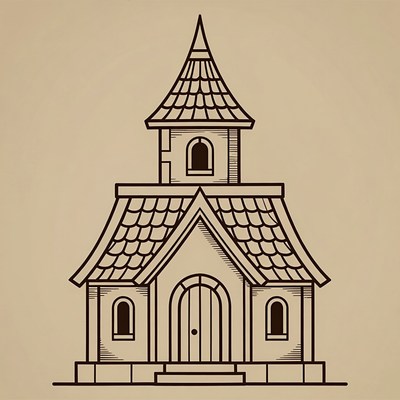 Line Art Church Illustration