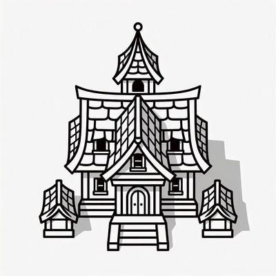 Line Art Haunted Mansion Illustration