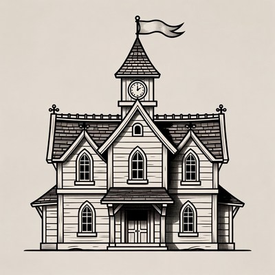 Victorian Mansion with Clock Tower