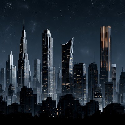 Futuristic City Skyline at Night