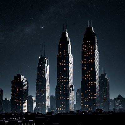 Futuristic Skyscrapers Under Starry Galaxy Sky