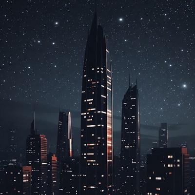 Futuristic Skyscrapers Under Starry Night Sky