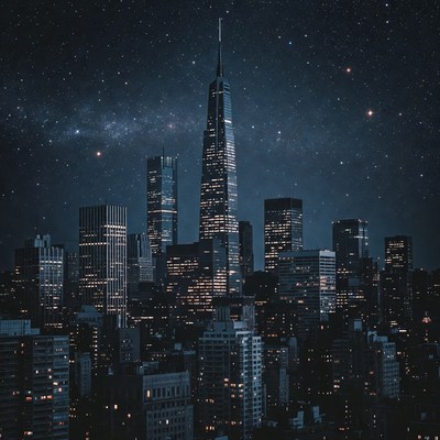 San Francisco Skyline Under Starry Night Sky