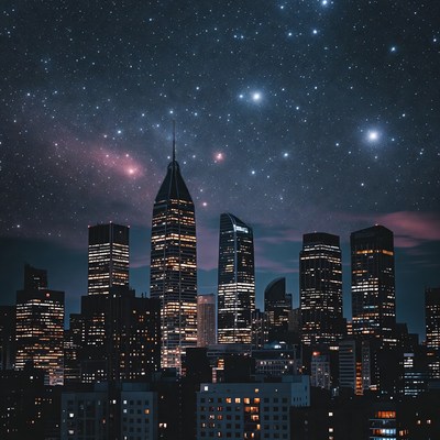 City Skyline at Night with Stars