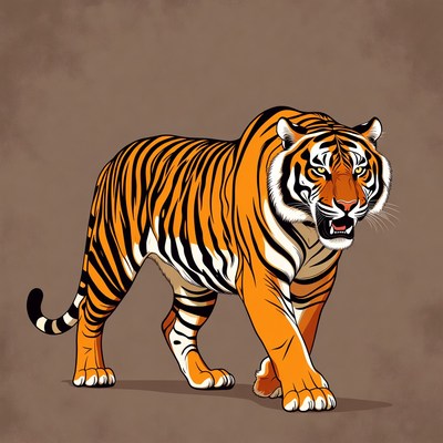 Roaring tiger walking illustration