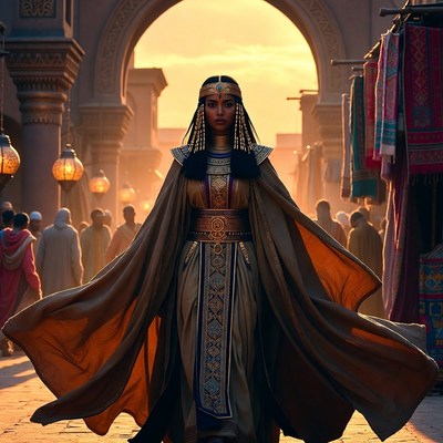 Egyptian woman in ancient market archway