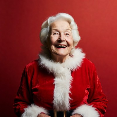 Elderly woman in Santa Claus suit