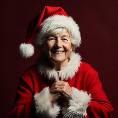 Elderly woman in Santa hat