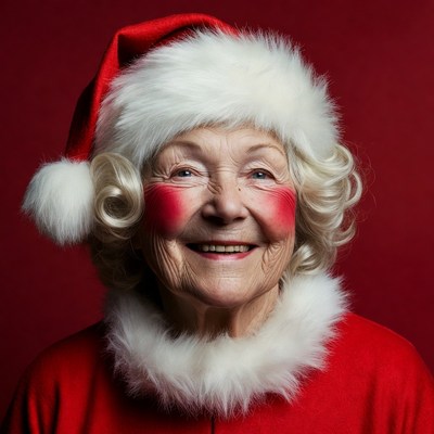 Elderly woman in Santa hat smiling