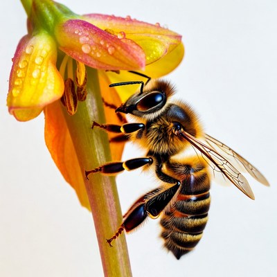 Honeybee on dewy orange flower