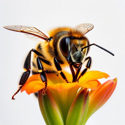 Honey Bee Pollinating Orange Flower