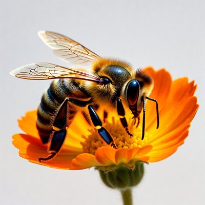 Honey Bee Pollinating Orange Flower