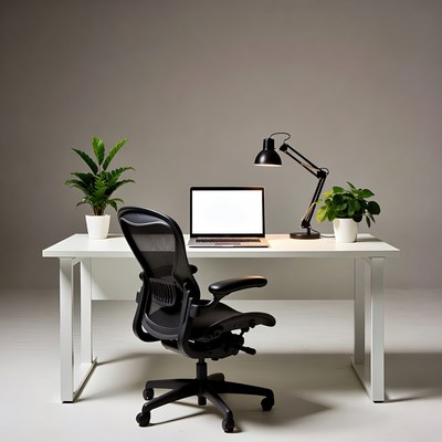 Empty Office Desk with Laptop