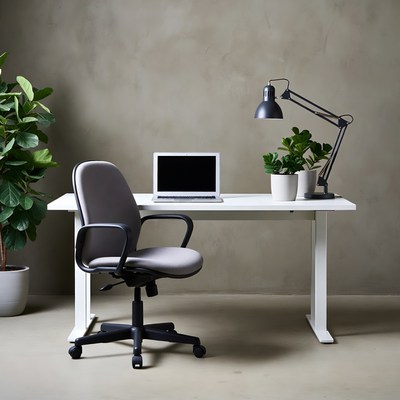 Modern Desk with Chair and Lamp