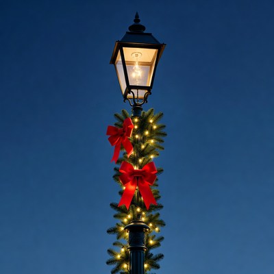 Christmas Street Lamp with Garland and Bows