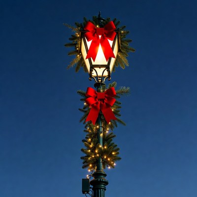 Christmas Street Lamp with Red Bows