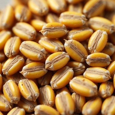 Close-up of golden barley grains
