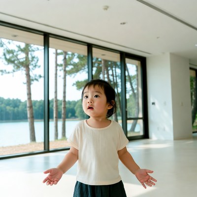 Asian toddler girl with arms outstretched