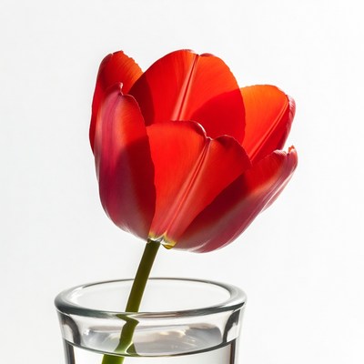 Red Tulip in Glass Vase