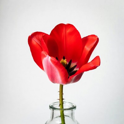 Red Tulip in Glass Vase
