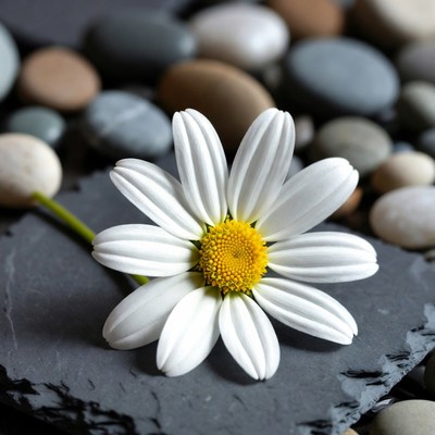 White Daisy on Pebbles