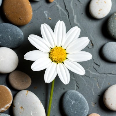 White Daisy Flower with Pebbles