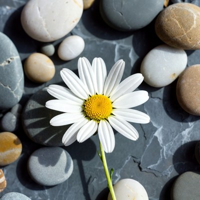 White Daisy on Pebbles