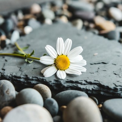 White Daisy on Gray Pebbles