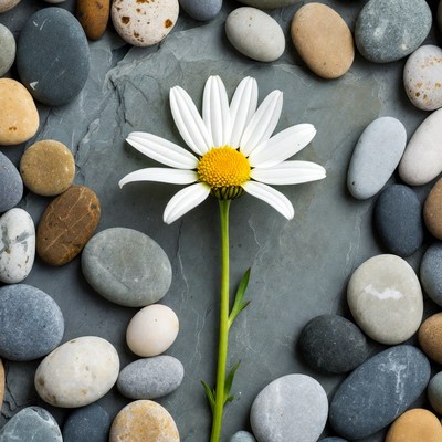 White Daisy on Pebbles