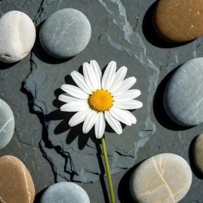 White Daisy Flower with Pebbles