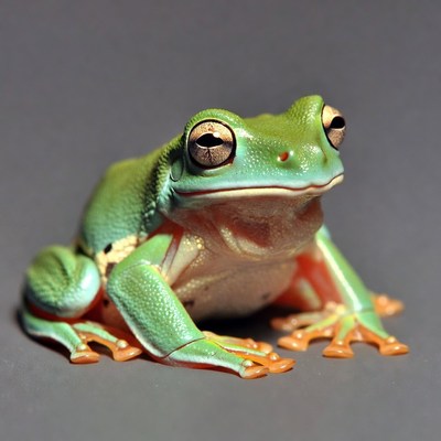 Green tree frog on gray background