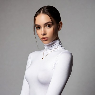 Young woman in white turtleneck