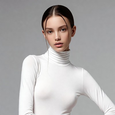 Young woman in white turtleneck