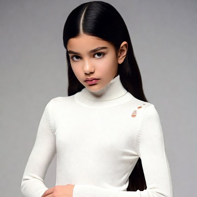 Girl in white turtleneck sweater