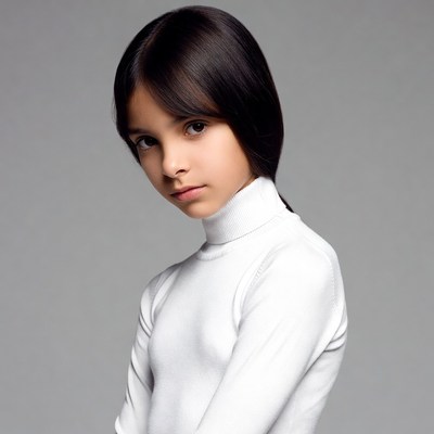 Young girl in white turtleneck sweater