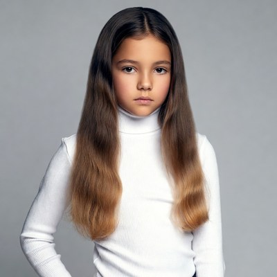 Young girl in white turtleneck sweater